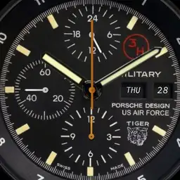 Vintage Porsche Design Orfina 3H Black Dial PVD SS US AIRFORCE TIGER Military Watch