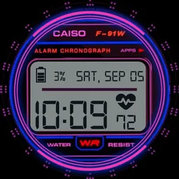 Digital watch face pink and blue