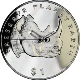 Cupronickel, Dollar, Eritrea, Rhinoceros, 1994