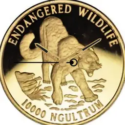 Gold, Bhutan, Snow Leopard, 10,000 NU, 1996