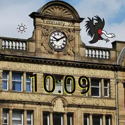Manchester Victoria Station clock rendition. Added seconds hand and changed fingers. redrawn centre piece. added date and weather as subtly as possible. unlike the actual clock, this one will keep time. Copy