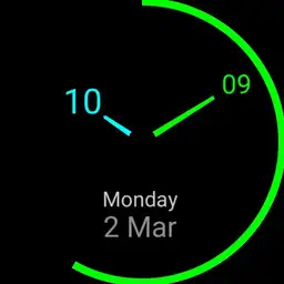 Screen Saver Clock Day date Battery Colored green min