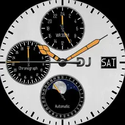 Day date moon phase chronograph. white