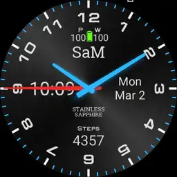 Sam Blue Glow Digital Time Metal Background coloured