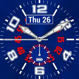 Blue and red weather, battery and date
