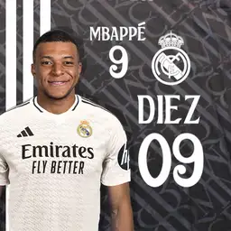 MBAPPE 9. Real Madrid 2nd Shirt Grey and White