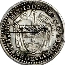 Silver, U.S. of Columbia, 1/2 Decimo, 1872