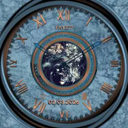Rose gold and light blue watch face with motion.