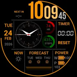 Dashboard: calendar events, mechanical clock, weather