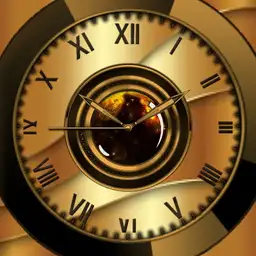 Brown and gold watch face with effects.