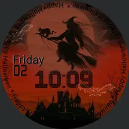 Happy Halloween Witch, Cat, Bats City View