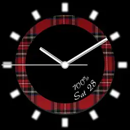 Red Tartan Ring with date and battery power info