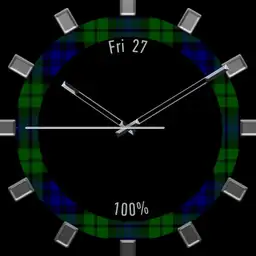 Blue and Green Tartan Ring with date and battery power info