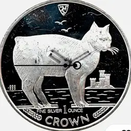 Silver, Crown, Isle of Man, Manx Cat, 1988