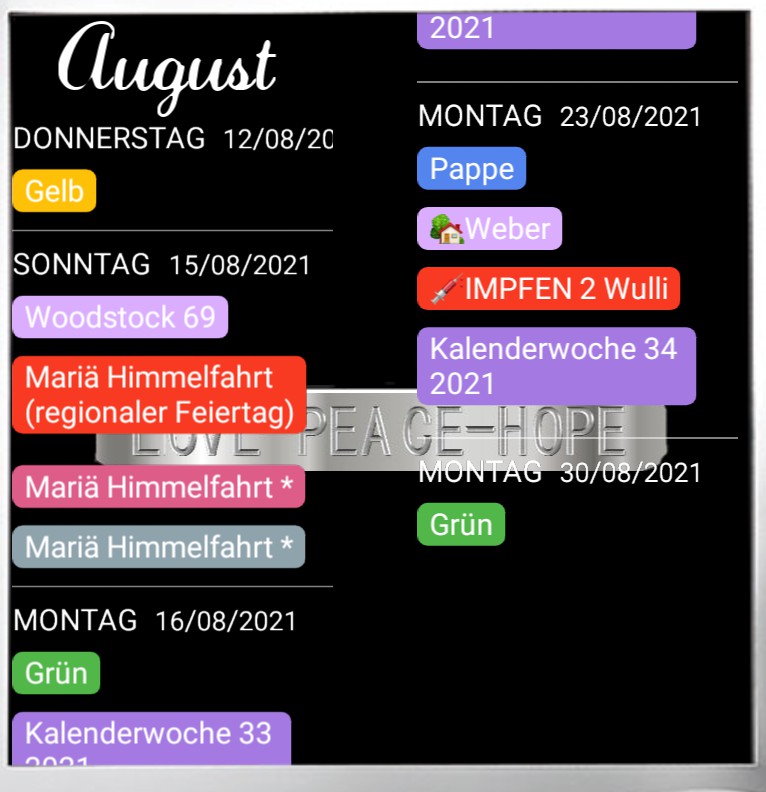 Agenda Love Peace Hope U