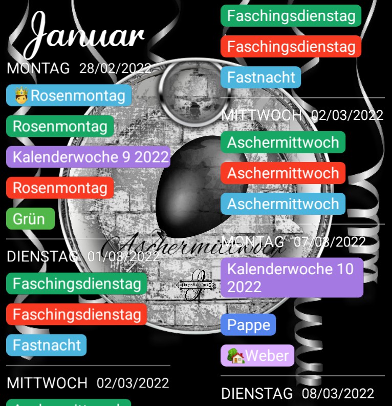 Termine Aschermittwoch 