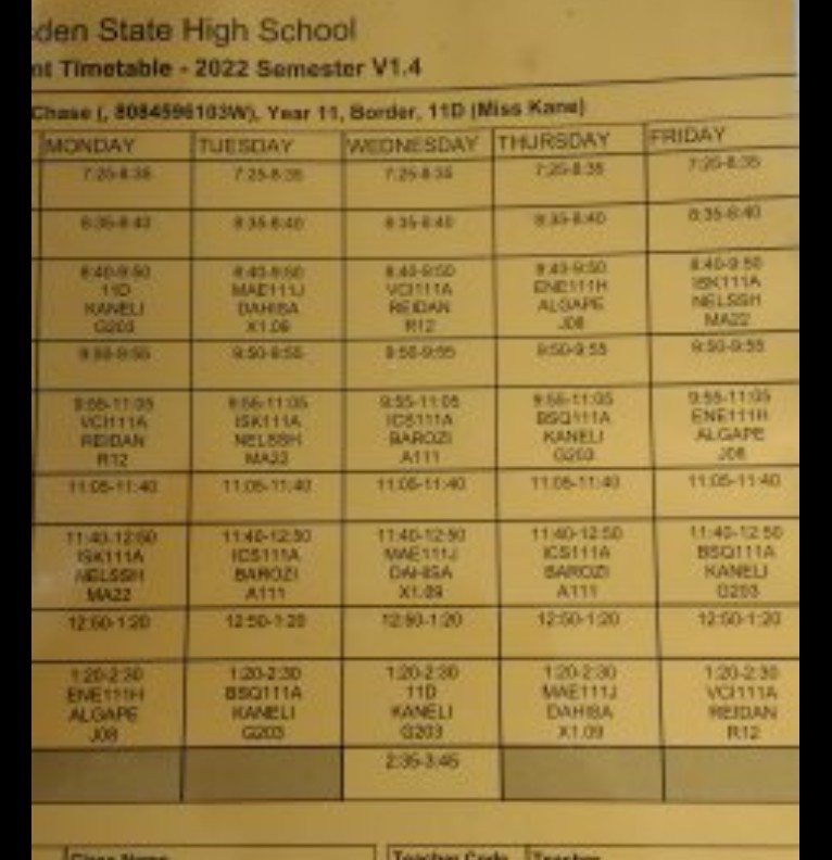 time table