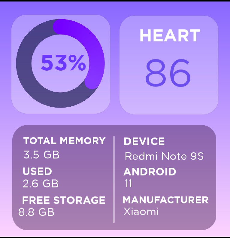 Battery, Heart rate, System Info