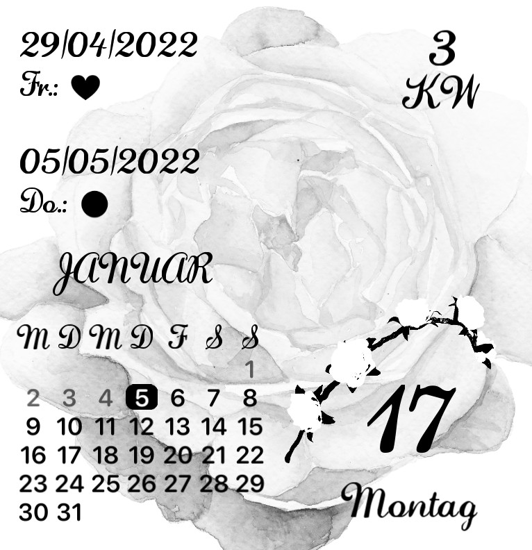 Kalender Black White Rose 
