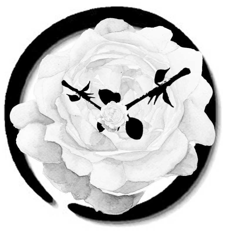 Clock Black White Rose 