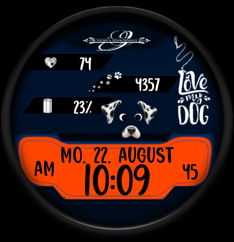 Clock Dark blue Love DOG orange 