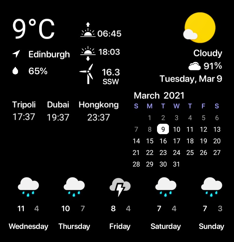  Weather - Calendar - Time Zone  Dark