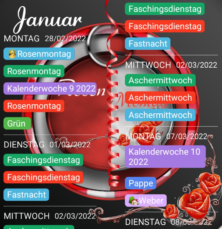 Termine Rosenmontag 
