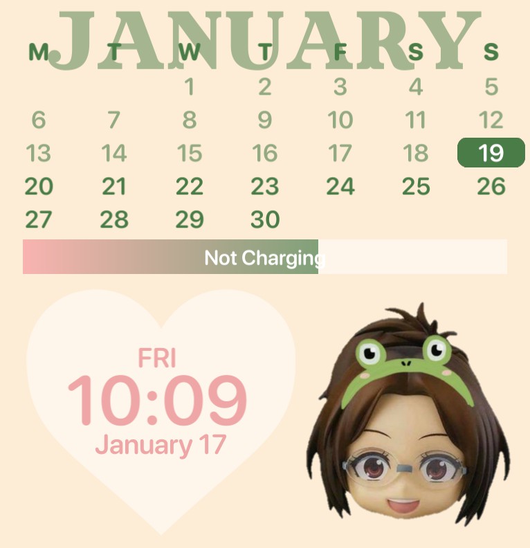 Pink & Green Anime Calendar, Time, Battery