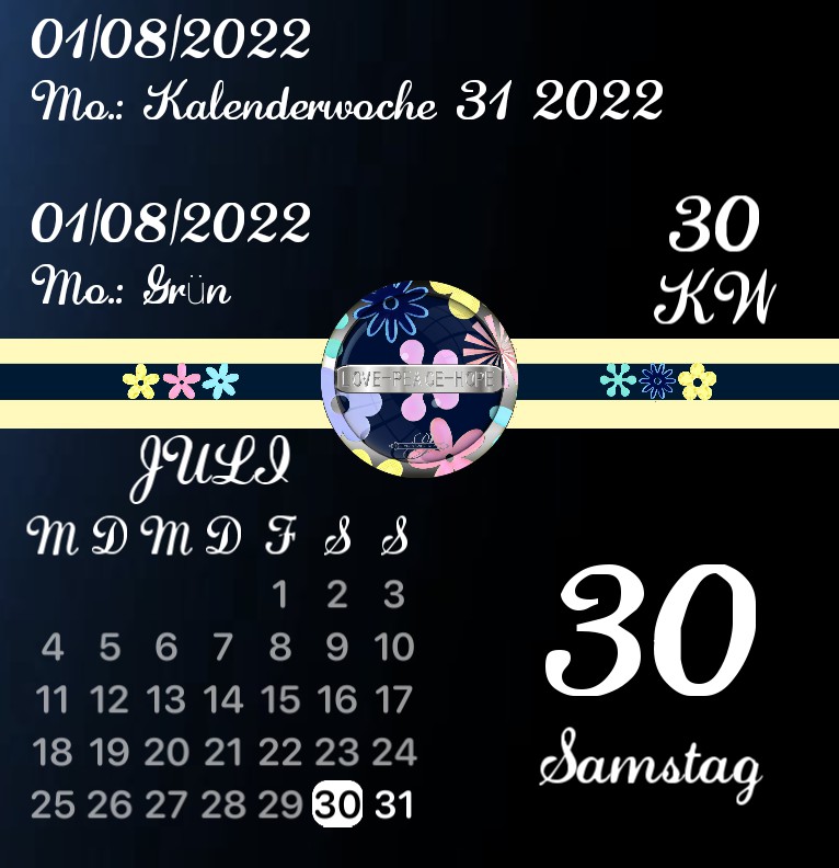 Kalender Love Peace Hope blau 