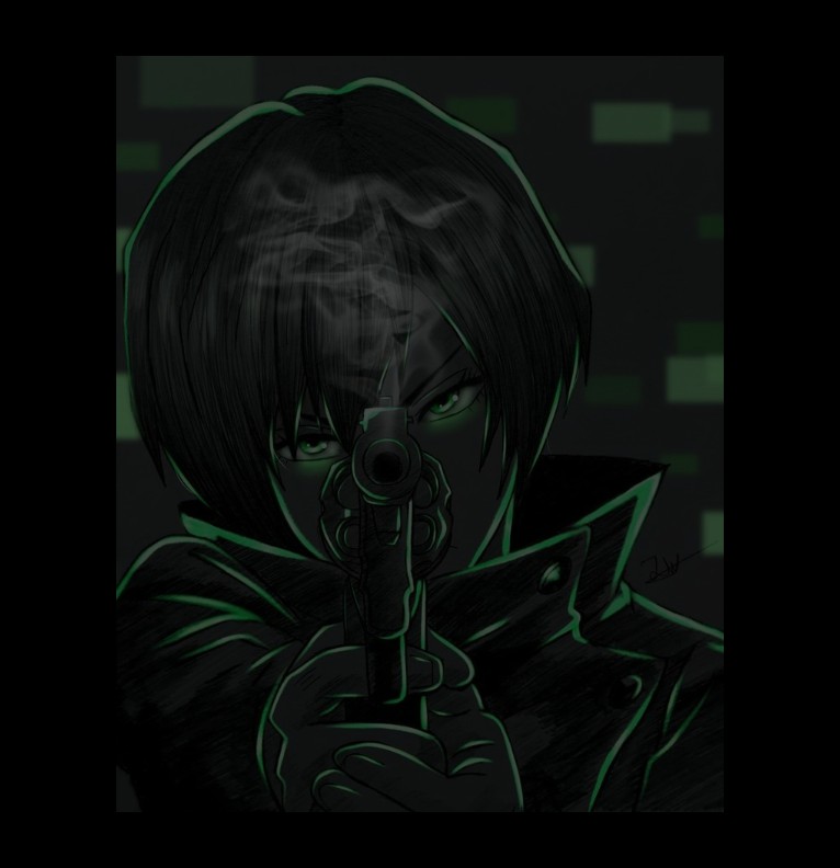Gunshot glow green anime