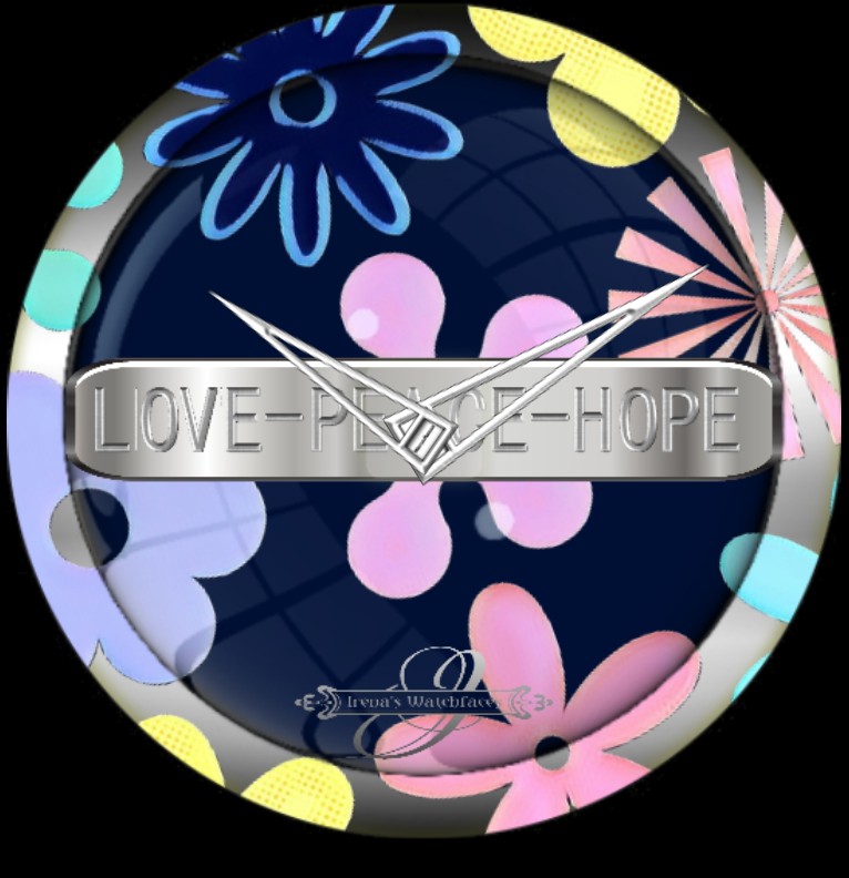 Clock Love Peace Hope blau 