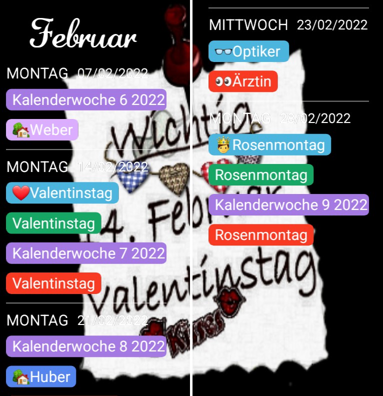 Termine Valentinstag 
