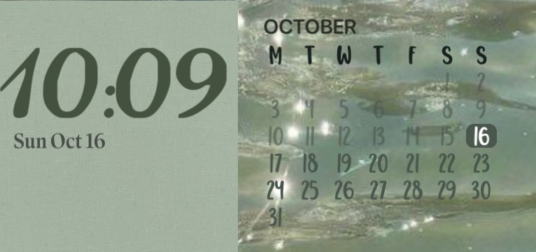 Sage green time and date aesthetic water