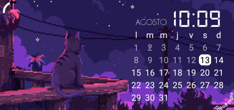 Cat night - Clock / Calendar / Batery / Good vibes :