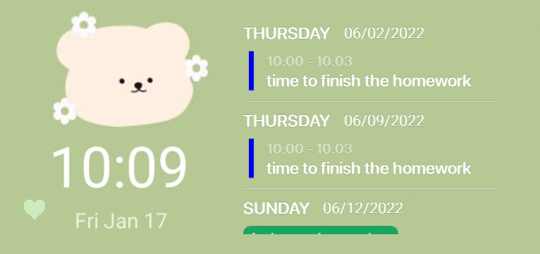 Light Green cute calendar with time and date Copy