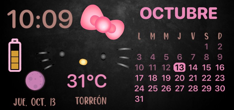 reloj y calendario de hello kitty  fondo negro