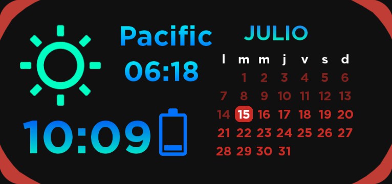 widget including Time,Timezones,battery,weather_symbol,calendar,month