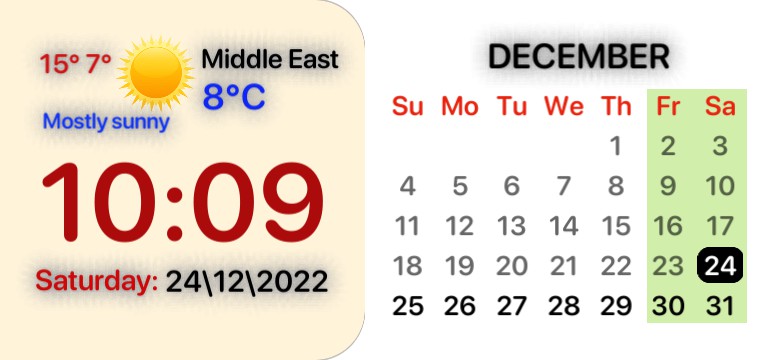 White calendar, time, whether widget
