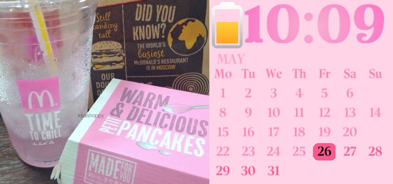 aesthetic mcdonalds pink time + calender and battery image