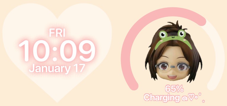 Pink & Green Day, Time, Date, and Battery w/ Hange Nendoroid