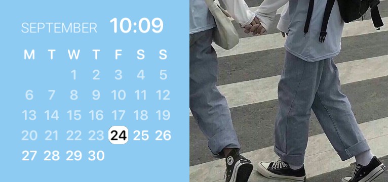 blue themed calendar and time
