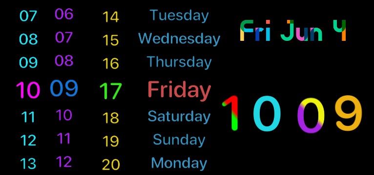 COLOUR CALENDAR WITH CLOCK
