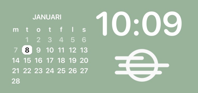 Pastel green calendar with digital clock and weather