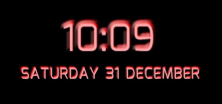 medium time and date neon red
