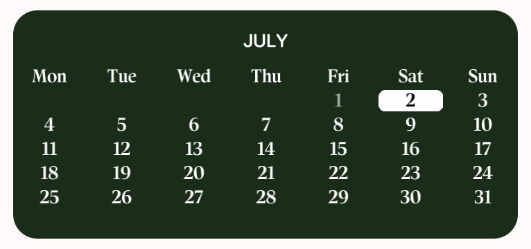 forest green calender 