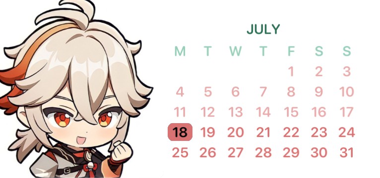 kazuha calendar