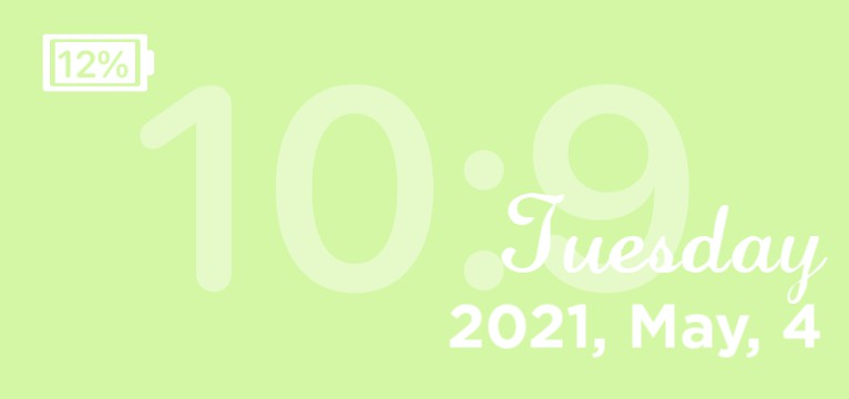 Green Widget with time date and battery