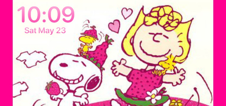 snoopy clock and date in pink 