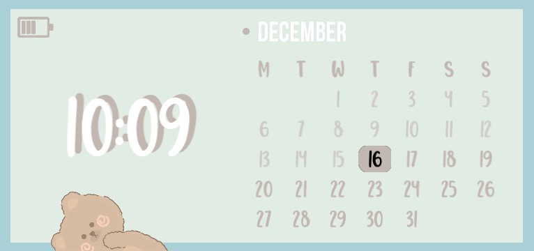 Cute Bear Calendar, Time, Battery Petcentage