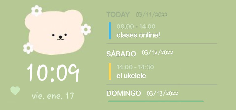Light Green cute calendar with time and date